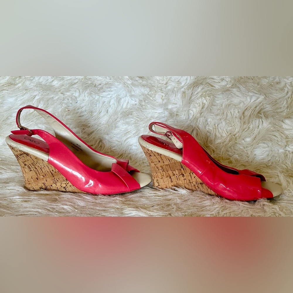 Cato Women’s Size 10 Hot Pink Patent Leather Slingback Cork Wedge Sandals